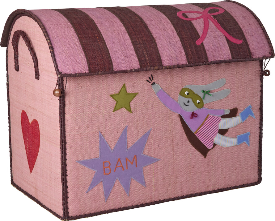 Rice - Raffia Toy Baskets With Hero Theme - Pink - Large Medium Small