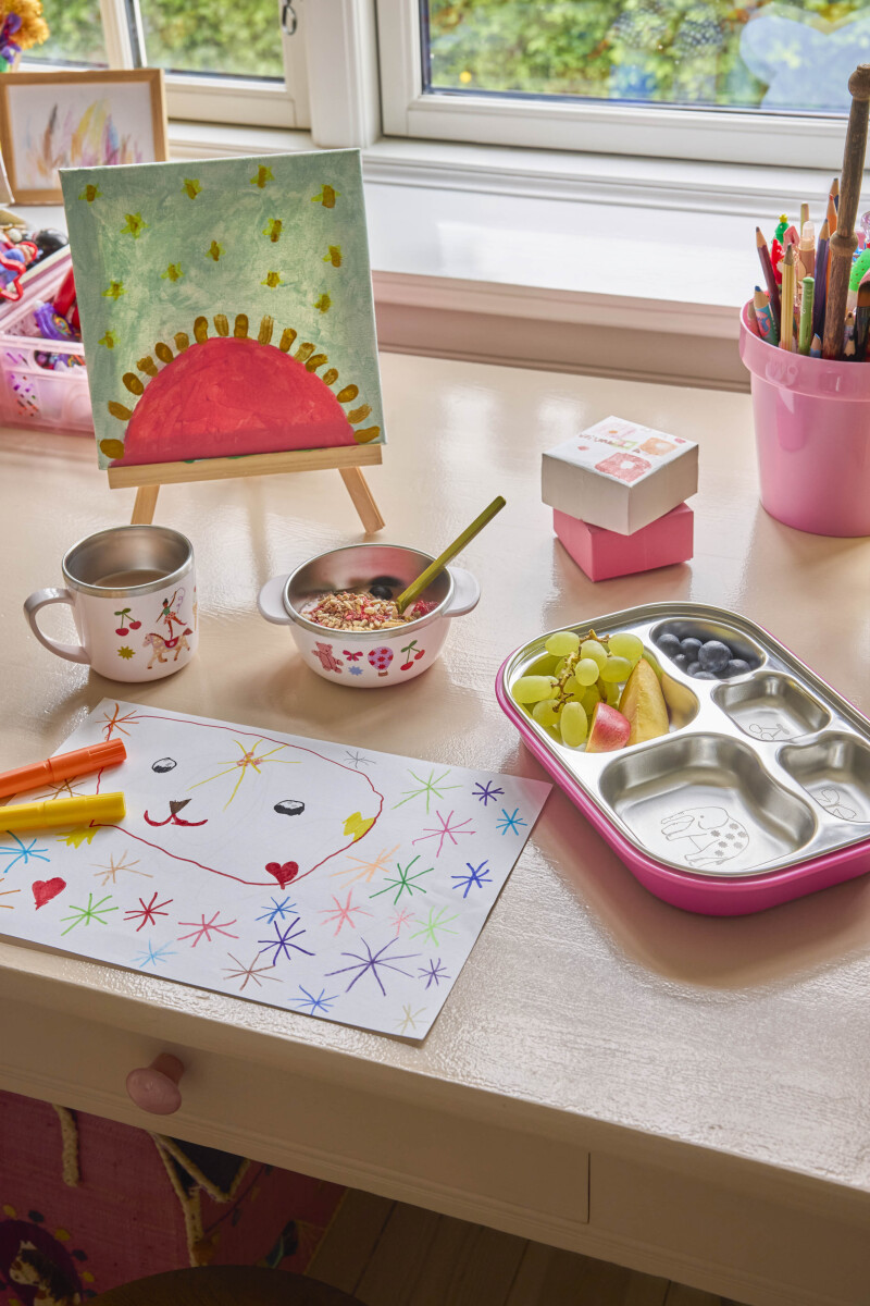 Rice - Stainless Steel 5 Room Plate With Fun Fair Laser Print - Pink