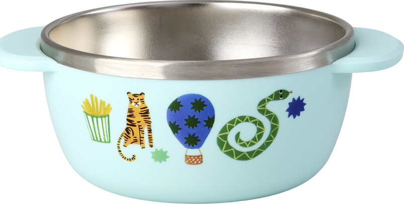 Rice - Stainless Steel Baby Bowl With Fixed Cover - Mint Fun Fair Print -
