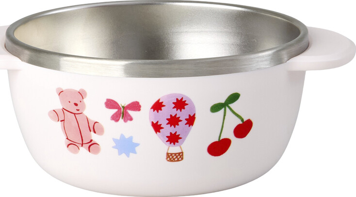 Rice - Stainless Steel Baby Bowl With Fixed Cover - Pink Fun Fair Print -