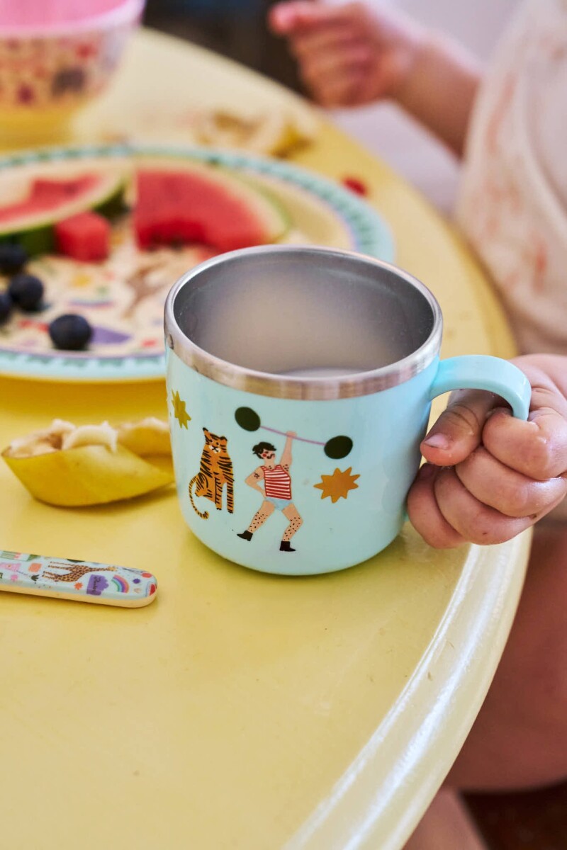 Rice - Stainless Steel Baby Cup With Handle And Fixed Cover - Mint Fun Fair