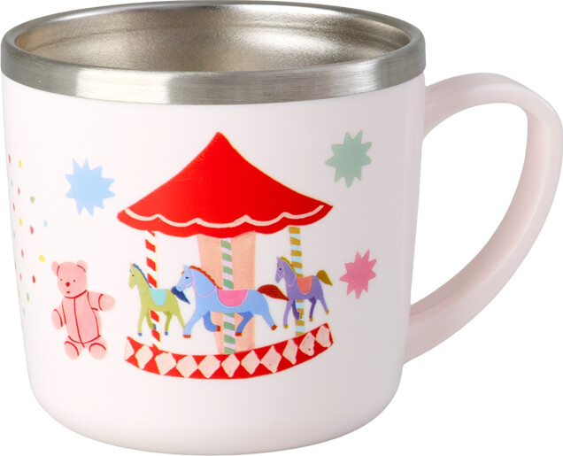 Rice - Stainless Steel Baby Cup With Handle And Fixed Cover - Pink Fun Fair