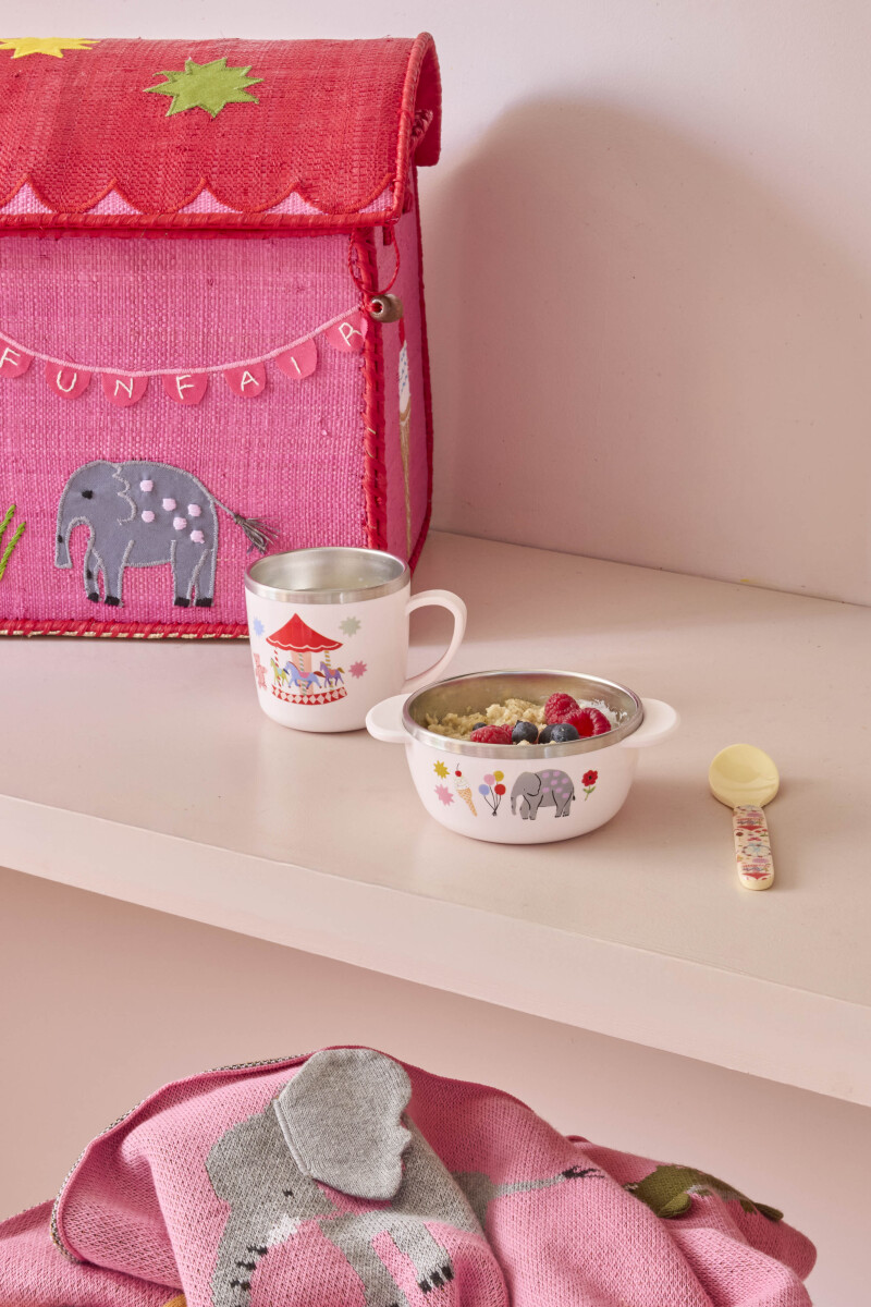 Rice - Stainless Steel Baby Cup With Handle And Fixed Cover - Pink Fun Fair