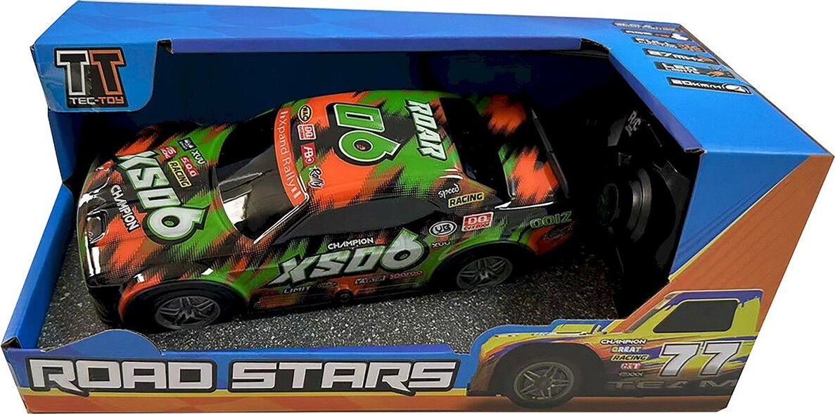 Fjernstyret Bil Med Lys - Roar Sxo6 Road Stars - 1 22 - Grøn Og Orange