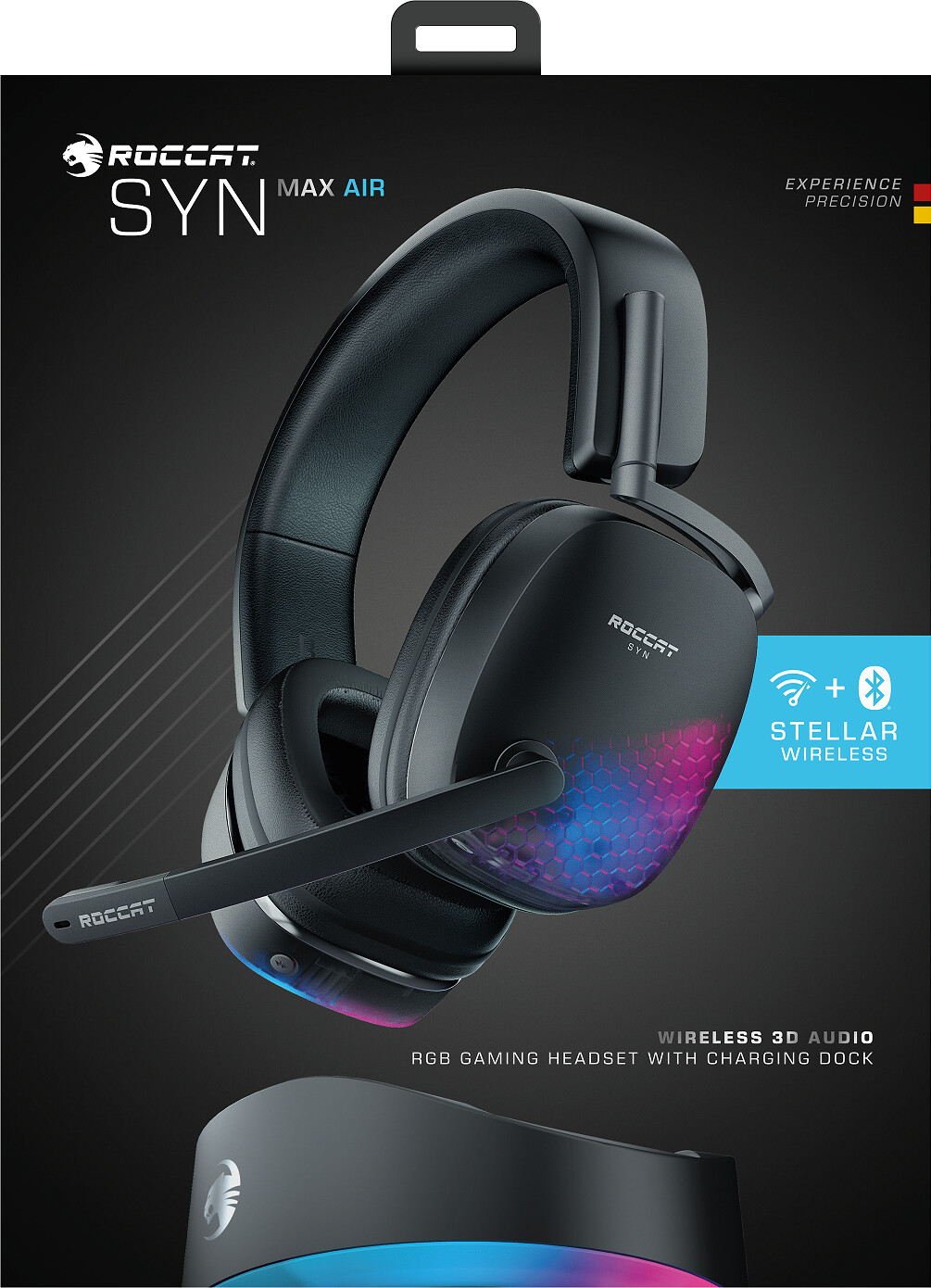 Roccat - Syn Max Air Gaming Headset Med Ladestation - Sort
