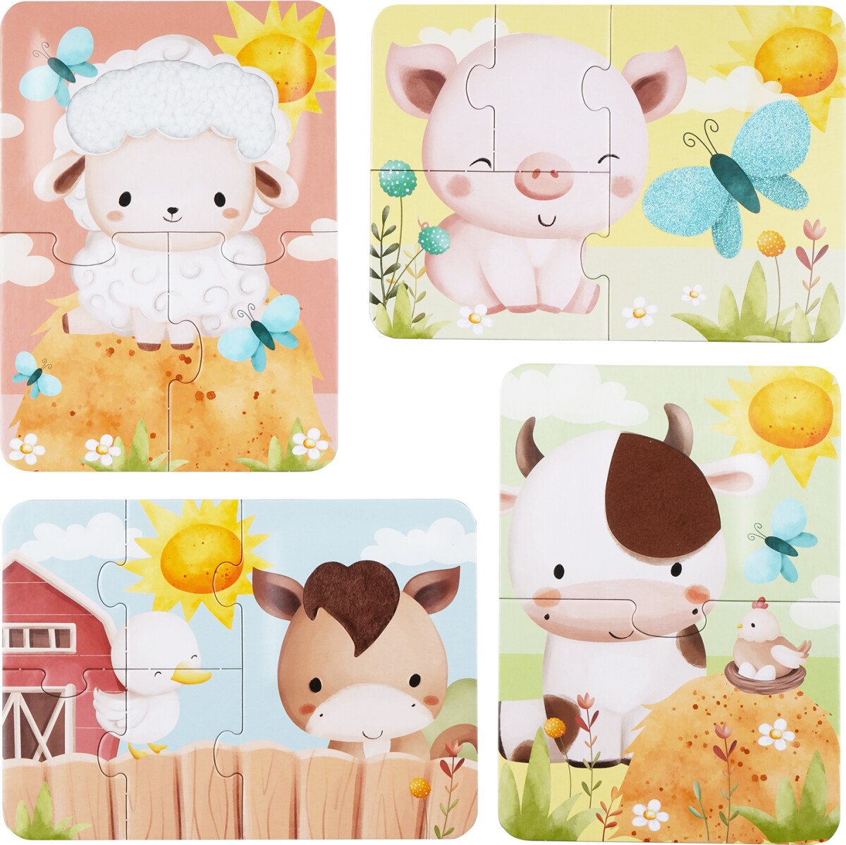 Rør Og Føl Puslespil - 4 Motiver - Bondegårdsdyr - Barbo Toys