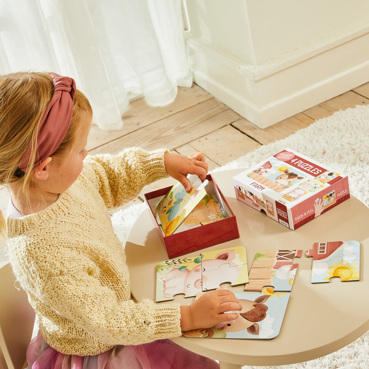 Rør Og Føl Puslespil - 4 Motiver - Bondegårdsdyr - Barbo Toys
