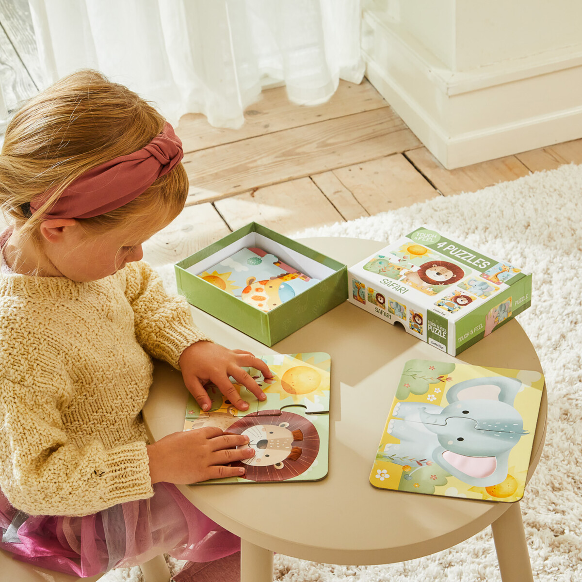 Rør Og Føl Puslespil - 4 Motiver - Safari - Barbo Toys