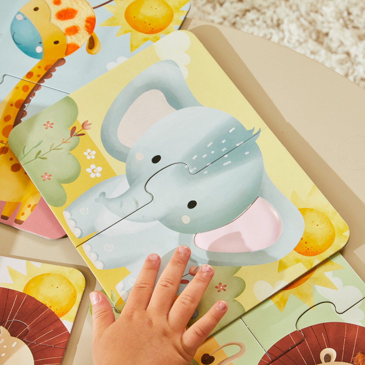 Rør Og Føl Puslespil - 4 Motiver - Safari - Barbo Toys