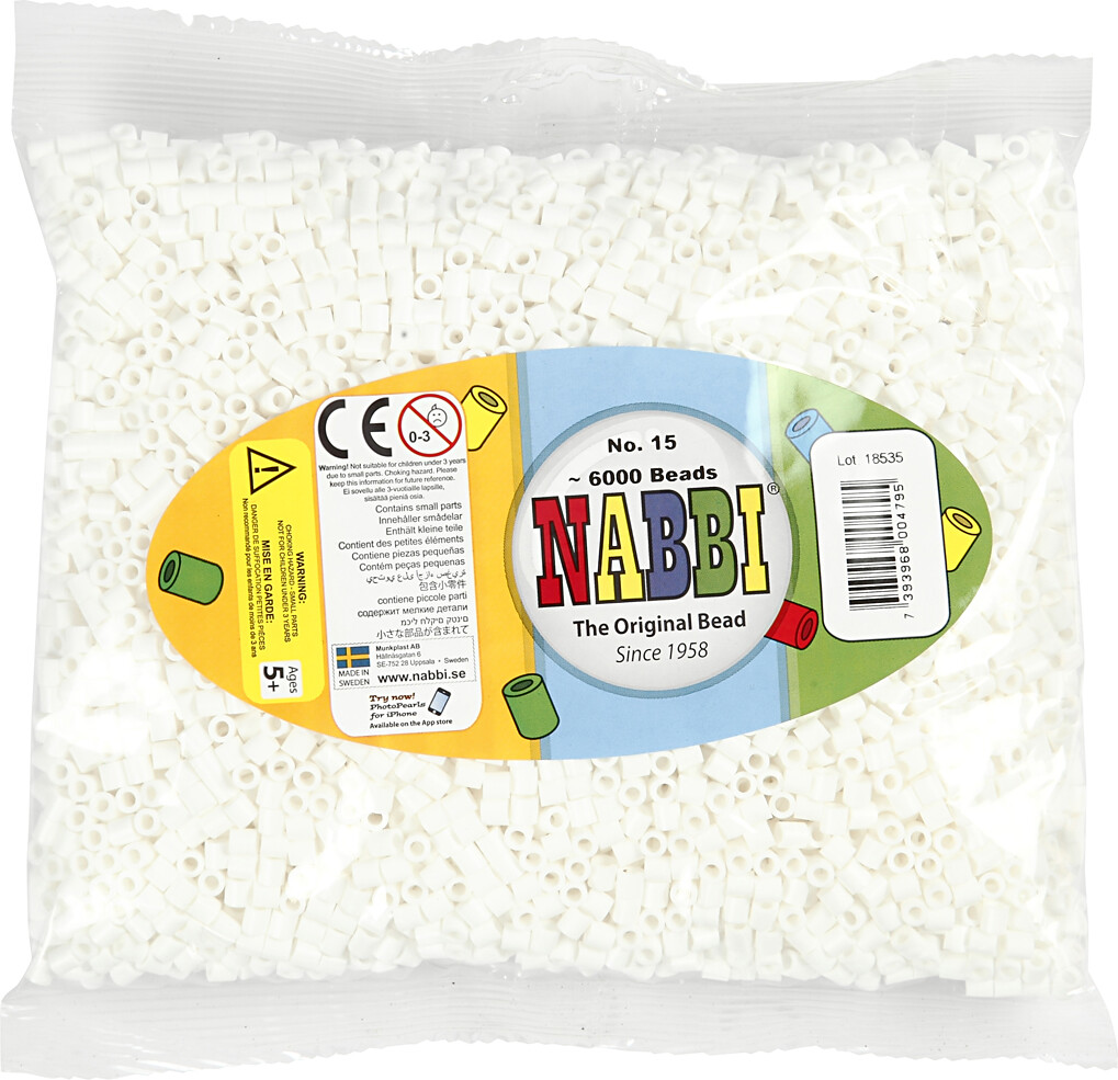 Rør Perler Til Perleplader - Medium - Hvid - 6000 Stk - Nabbi