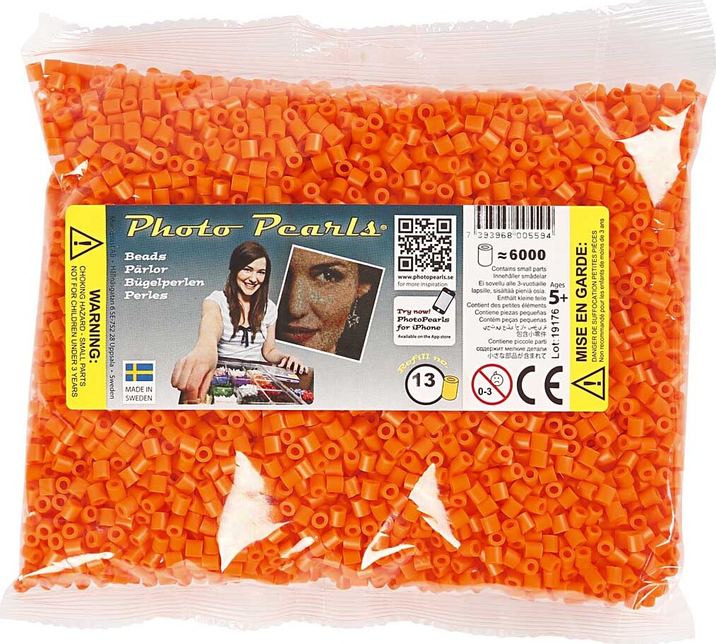 Rør Perler Til Perleplader - Medium - Klar Orange - 6000 Stk - Nabbi