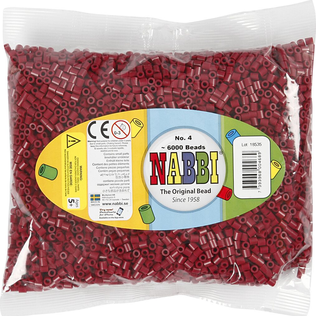 Rør Perler Til Perleplader - Medium - Vinrød - 6000 Stk - Nabbi