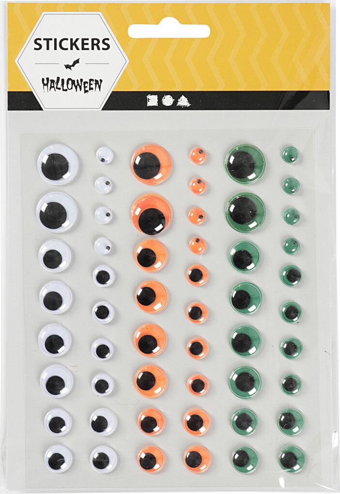 Rulleøjne - Ø 6 8 10 12 15 Mm - Grøn - Orange - Hvid - 1 Ark - 54 Stk
