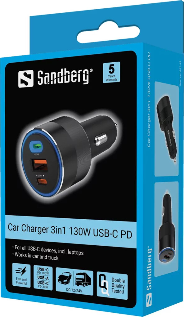 Sandberg - Biloplader 3-I-1 130W Usb-C Pd