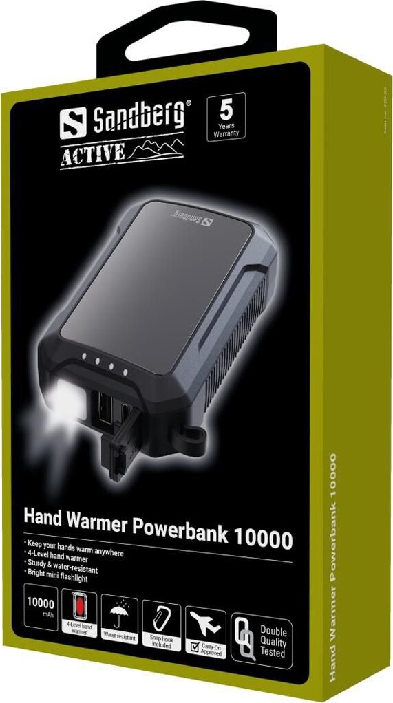 Sandberg - Powerbank 10000Mah Med Indbygget Håndvarmer