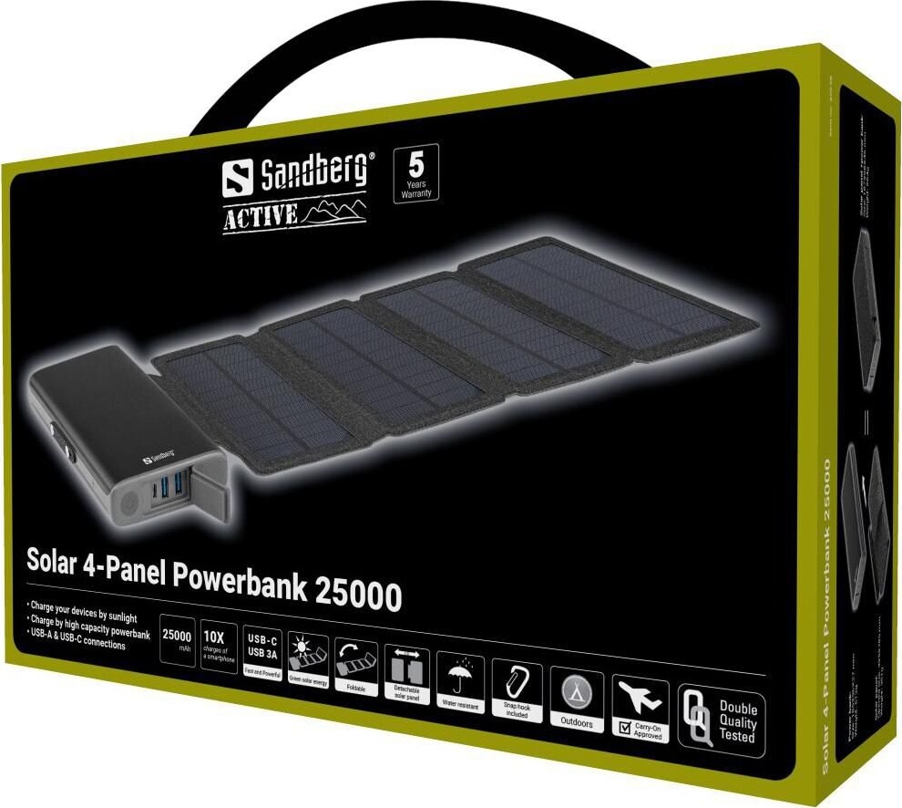Sandberg Solar 6-Panel Power bank 20000, Chargeur Solaire Haute Capacité, Résistant Aux Intempéries, 8 Frais De Téléphone, Panneaux Solaires Amovibles, Chargeur Portatif, USB-C USB-A (420-73 Sandberg Solar 6-Panel Power bank 20000, Chargeur Solaire Haute Capacité, Résistant Aux Intempéries, 8 Frais De Téléphone, Panneaux Solaires Amovibles, Chargeur Portatif, USB-C USB-A (420-73