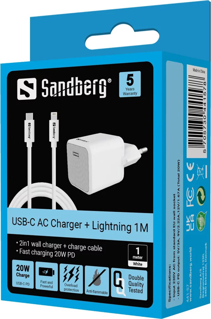 Sandberg - Usb-C Ac Charger 20W Lightning 1M