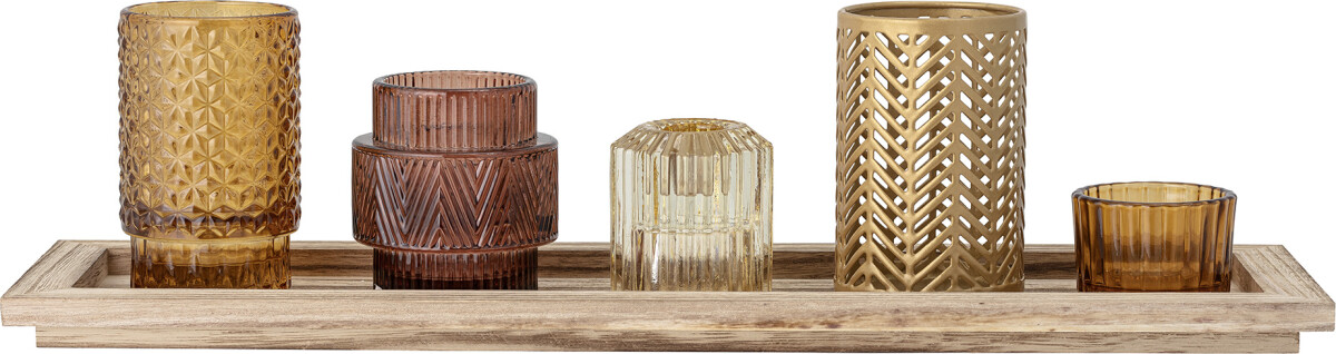 Bloomingville - Sanga Bakke Med Fyrfadsstager - Brun - Glas - 6 Dele