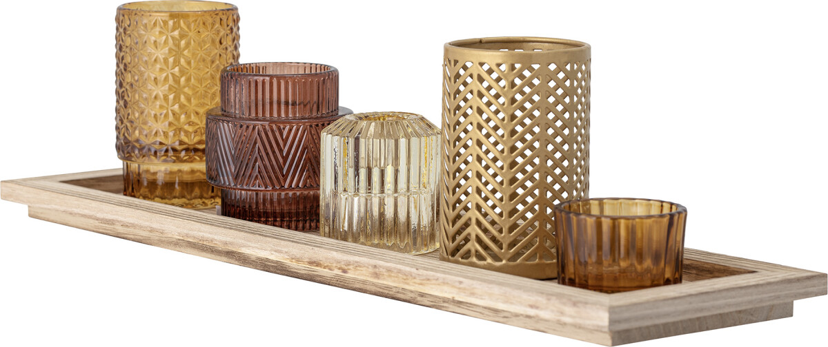 Bloomingville - Sanga Bakke Med Fyrfadsstager - Brun - Glas - 6 Dele