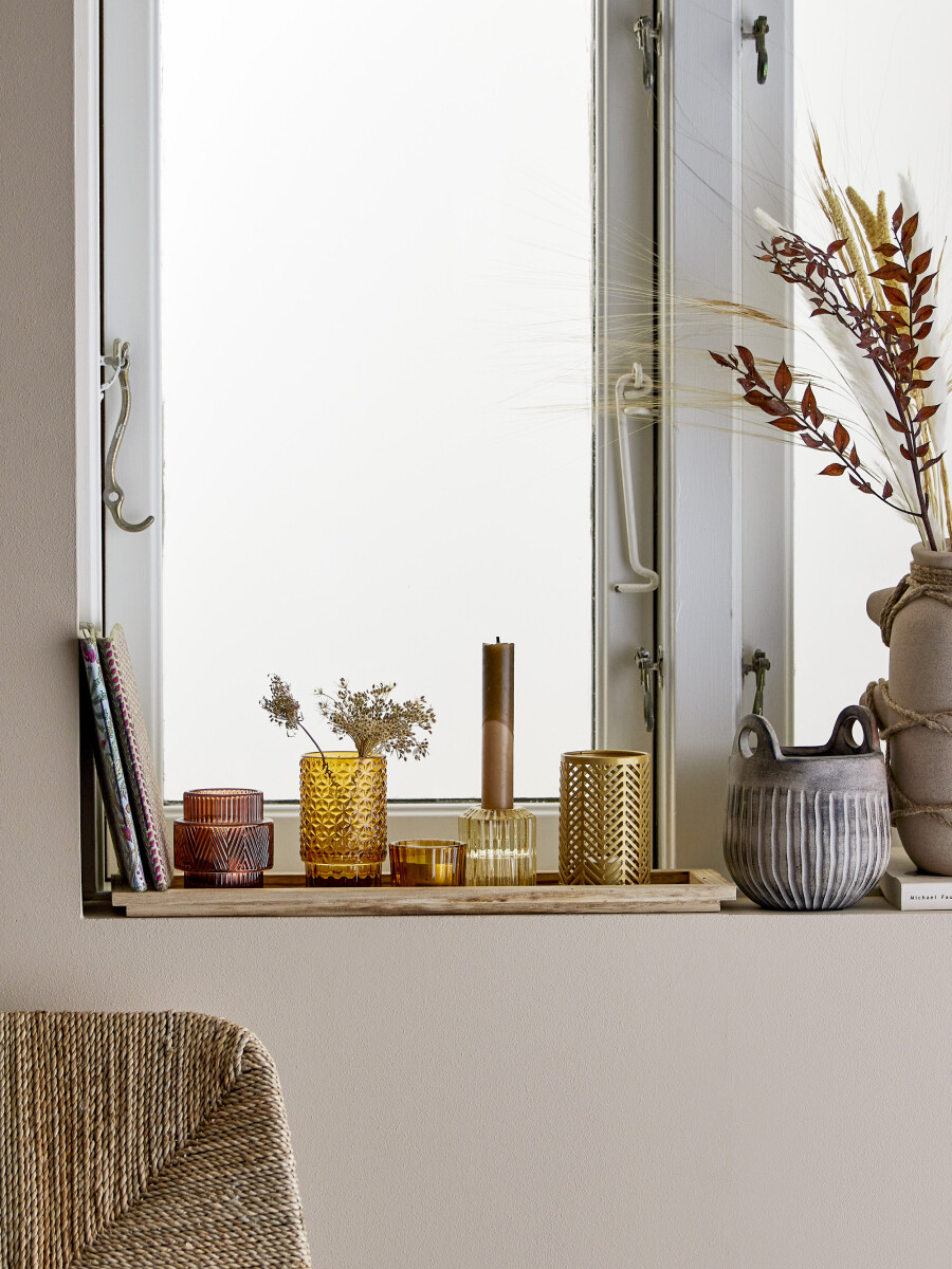 Bloomingville - Sanga Bakke Med Fyrfadsstager - Brun - Glas - 6 Dele