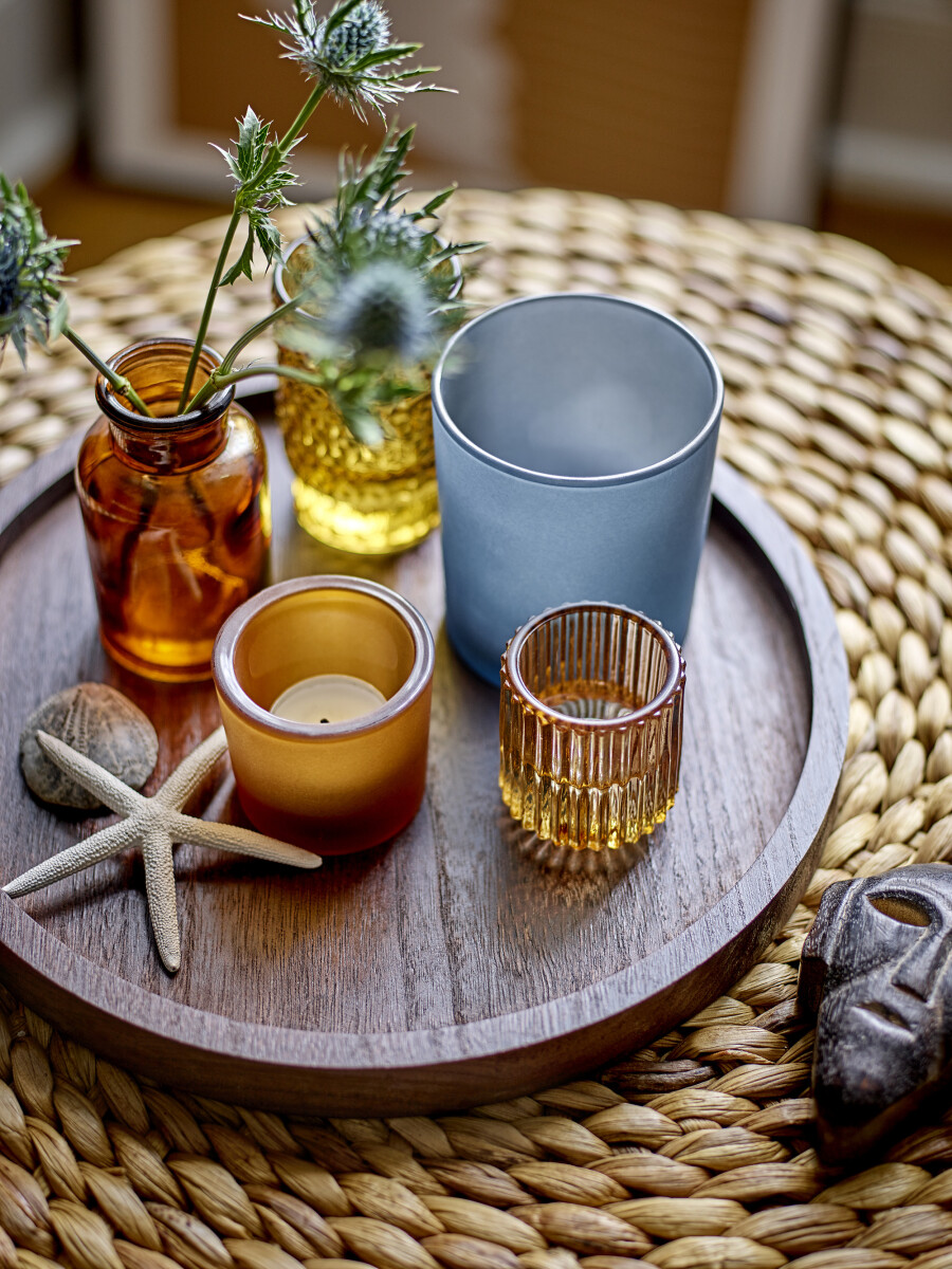 Bloomingville - Sanga Bakke Med Fyrfadsstager - Brun - Glas - 6 Dele