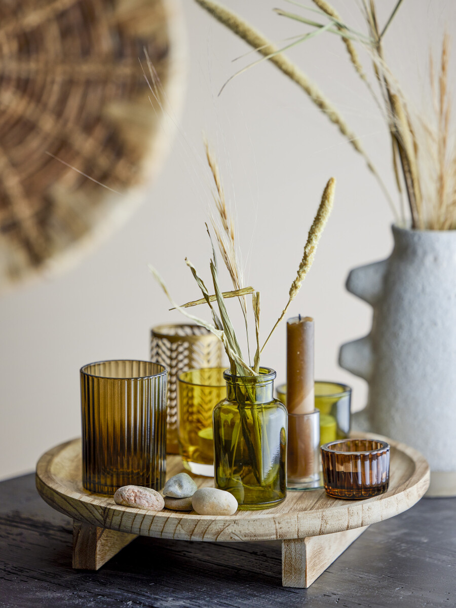 Bloomingville - Sanga Bakke Med Fyrfadsstager - Natur - Glas - 6 Dele