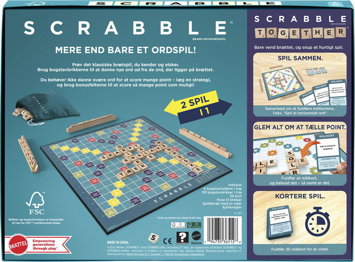 Scrabble - 2-I-1 Træudgave - Mattel Jlj61