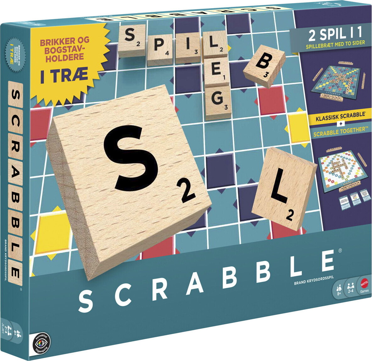 Scrabble - 2-I-1 Træudgave - Mattel Jlj61