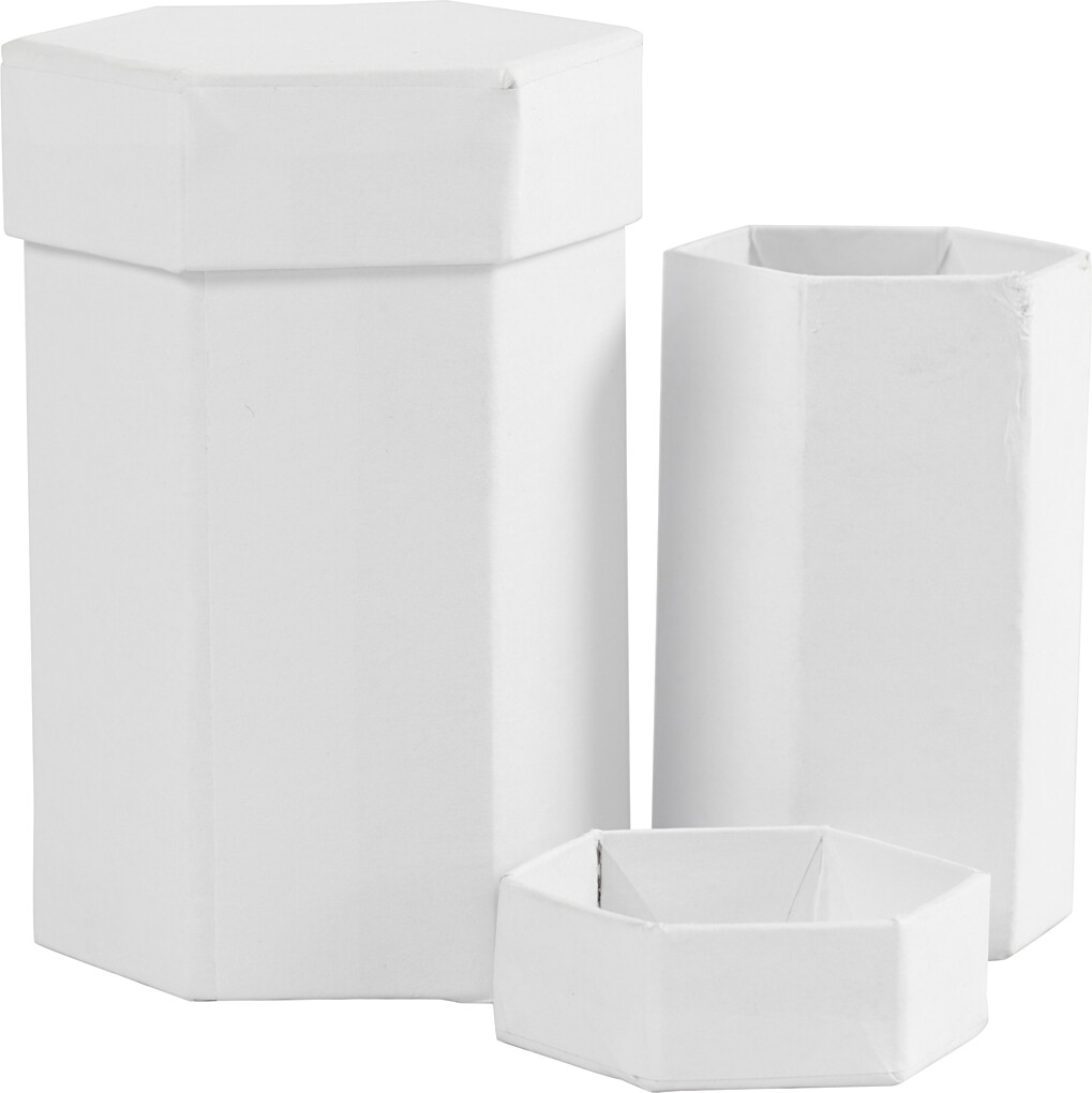 Sekskantede Æsker - H 7 9 Cm - Str 4 5 6 Cm - Hvid - 2 Stk