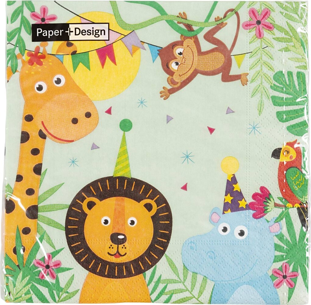 Servietter - Fest Hos Dyrene - Str 33X33 Cm - 20Stk