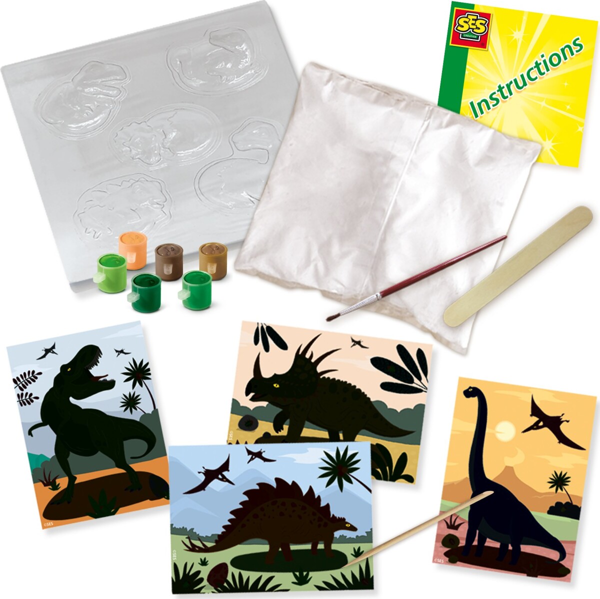 Ses Creative - Støb Og Mal Sæt Med Skrabe Billeder - Dinosaur