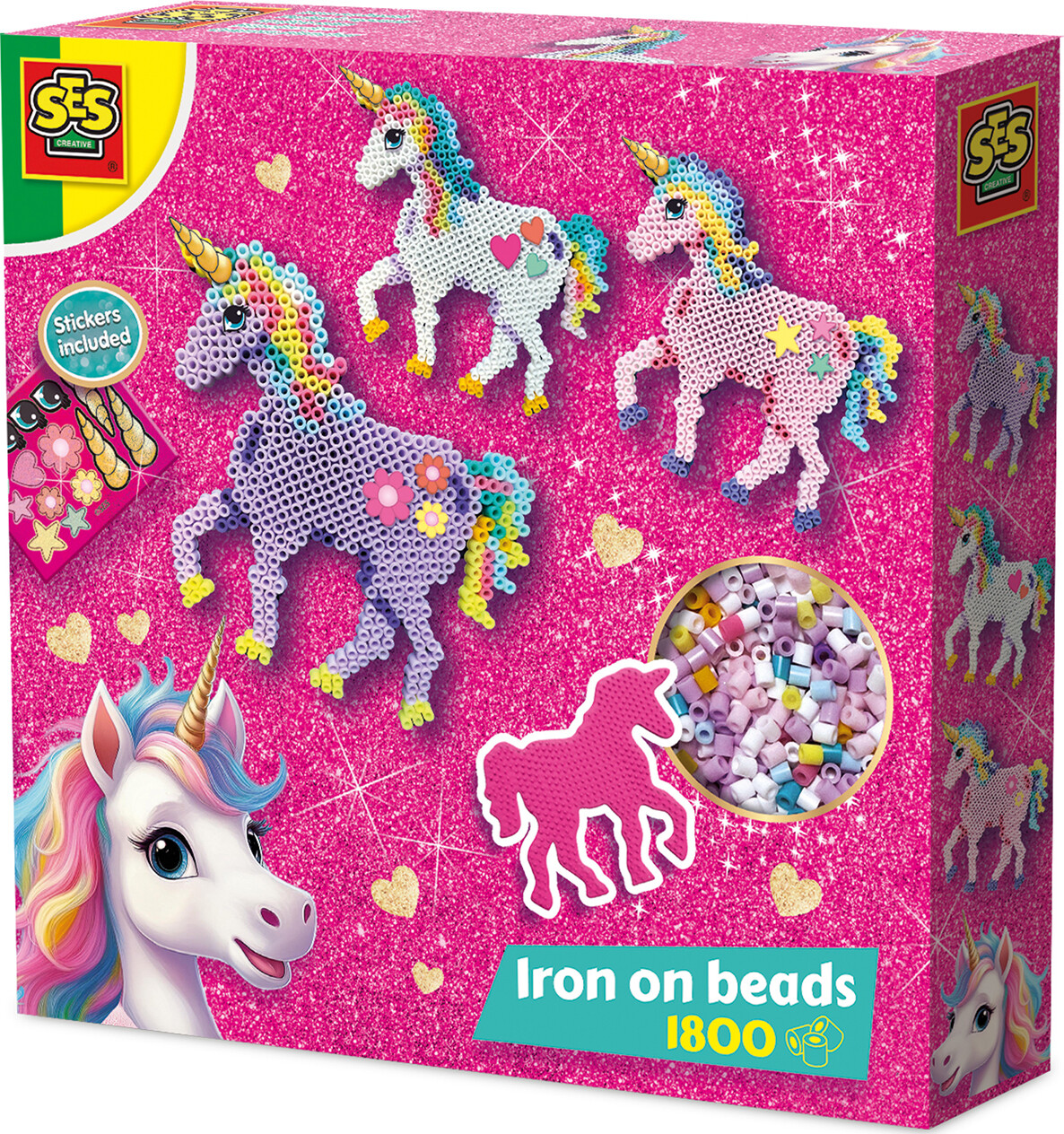 Perler Og Perleplade Sæt - Enhjørning - 1800 Stk - Ses Creative