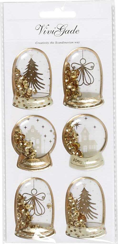 Shaker Stickers - Engel - Træ Og Huse - Str 49X32 45X36 Mm - Guld - 6 Stk