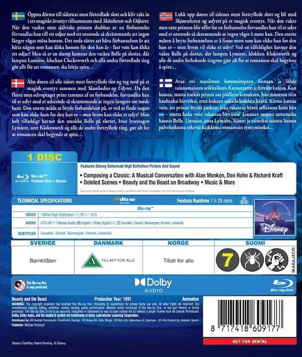 Beauty And The Beast Skønheden Og Udyret - 1991 - Disney