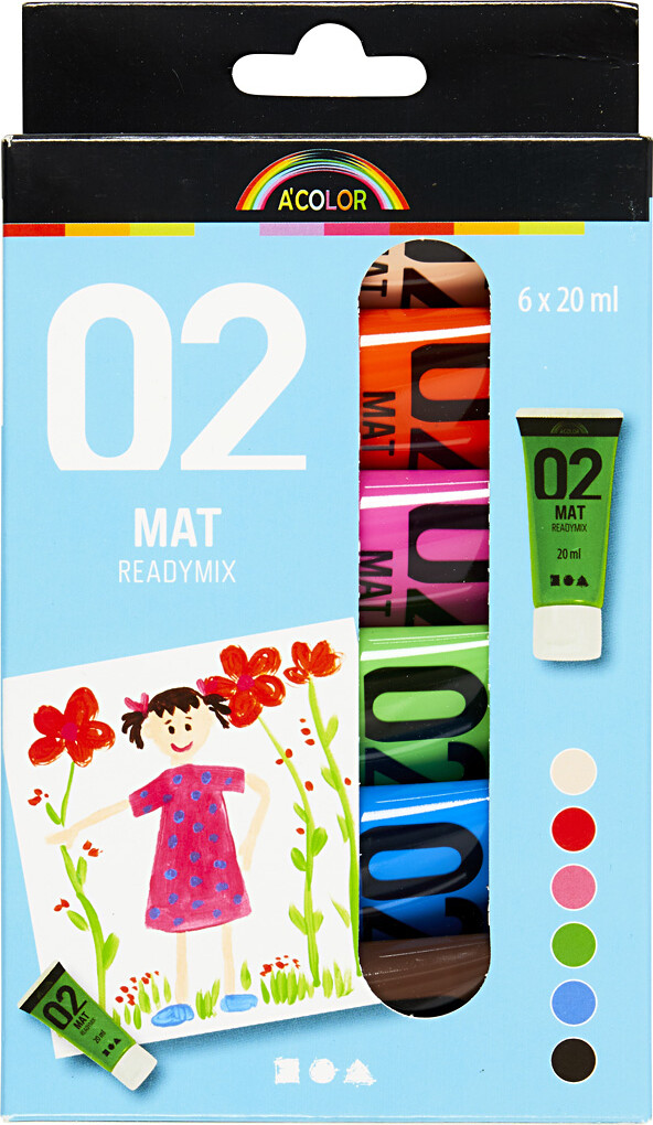 A-Color - Skole Akrylmaling - Mat Sæt - 6X20 Ml