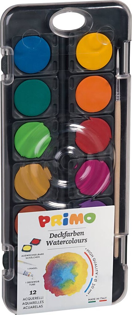 Vandfarve Sæt I Flere Farver - Tempera - Ø 30 Mm - 12 Stk