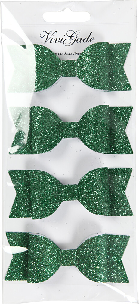 Sløjfer Til Dekoration - Grøn Glitter - Str 31X85 Mm - 4 Stk