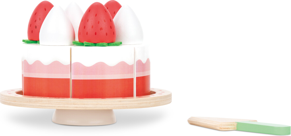 Legemad I Træ - Jordbær Kage - Small Wood