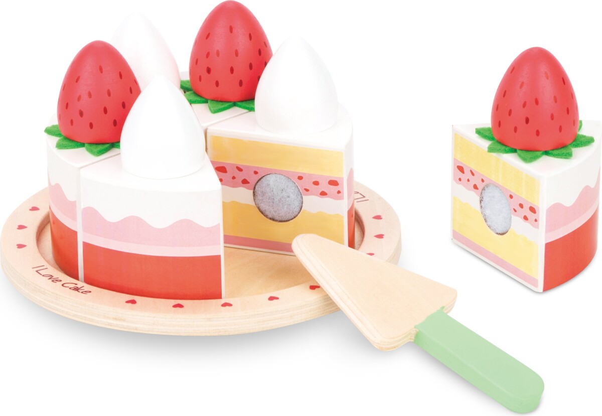 Legemad I Træ - Jordbær Kage - Small Wood