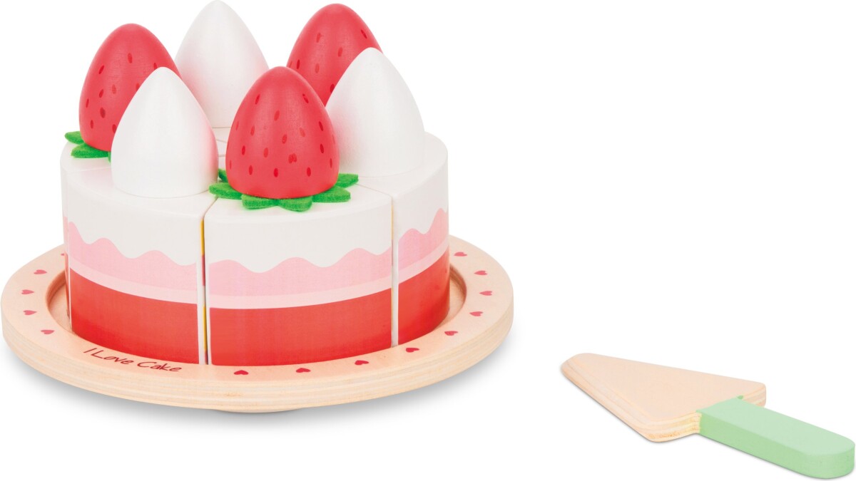 Legemad I Træ - Jordbær Kage - Small Wood