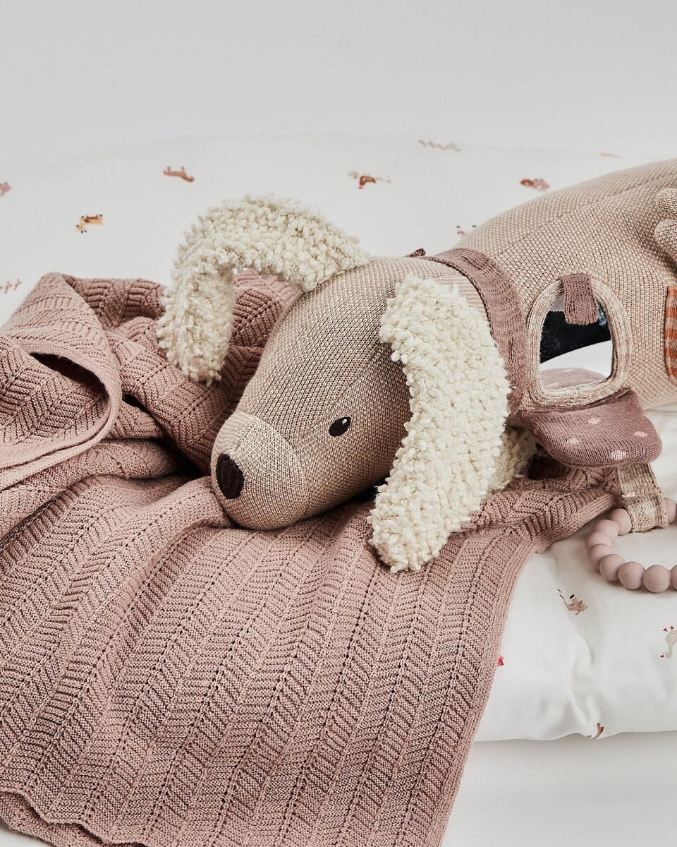 Smallstuff - Strikket Babytæppe - Bomuld - Pudder - 80X100 Cm