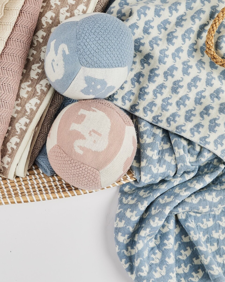 Smallstuff - Babytæppe Med Elefanter - Merinould - Blå - 80X100 Cm