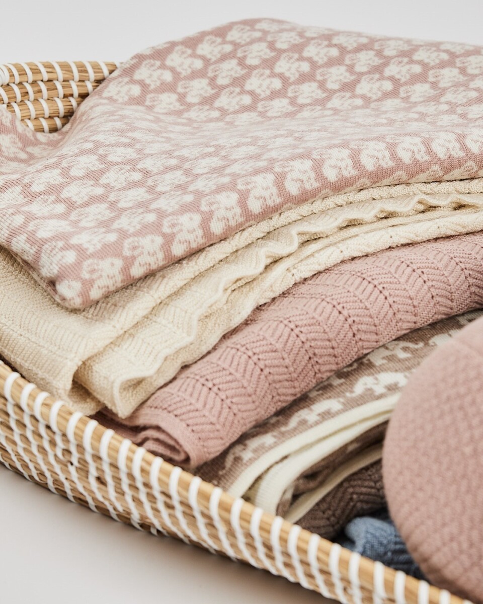 Smallstuff - Babytæppe Med Kaniner - Merinould - Pudder - 80X100 Cm