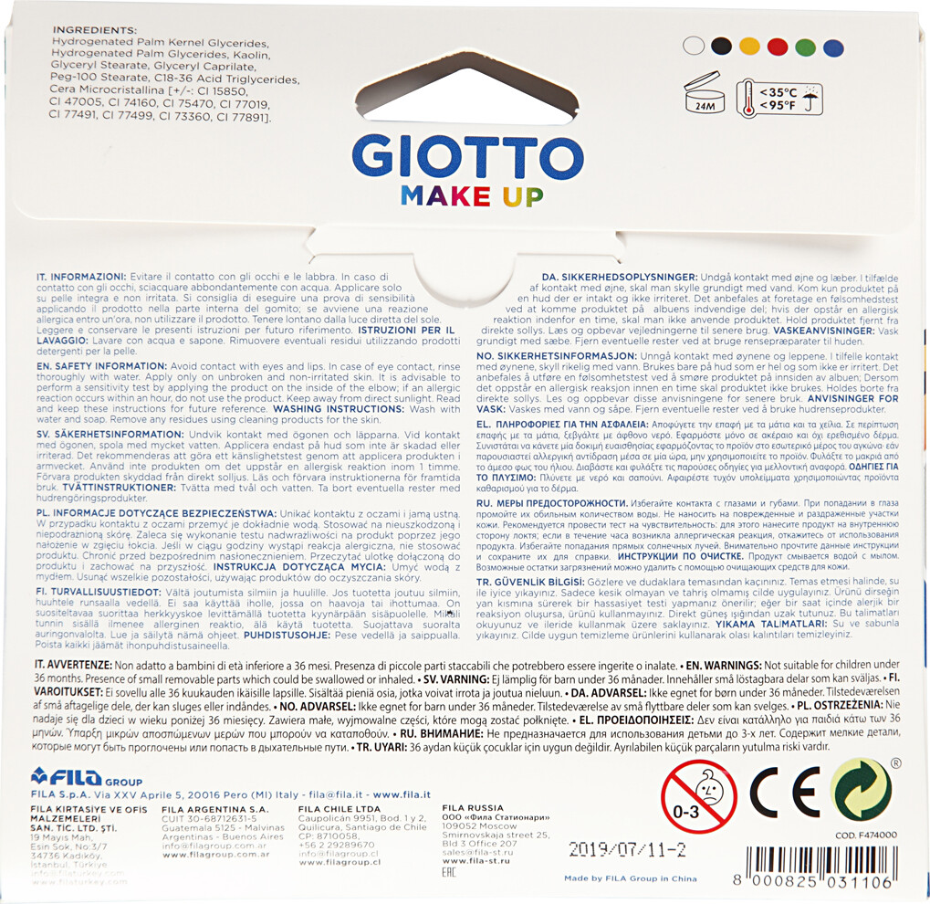 Giotto Make Up - Sminkeblyanter Til Ansigt Og Krop - 6 Farver