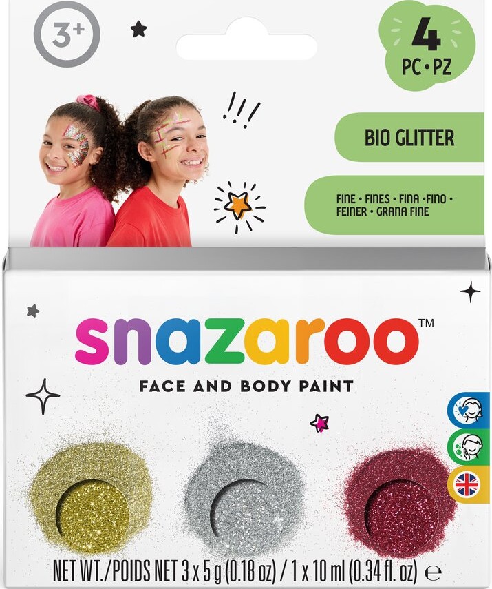 Snazaroo Ansigtsmaling - Glitter - Guld Sølv Rød Og Gel - 3X5 G