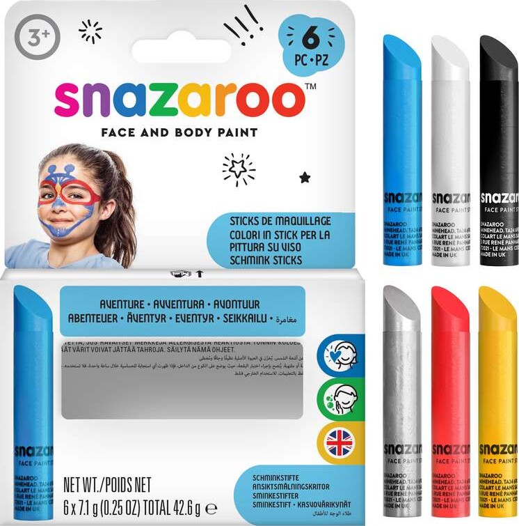 Snazaroo - Ansigtsmaling Stifter - Blå - 6 Farver