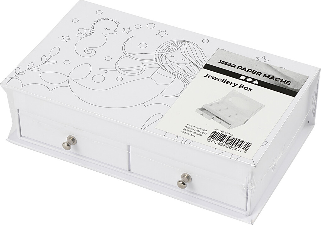 Smykkeskrin Til Børn - Havfrue - Mal Selv - Hvid