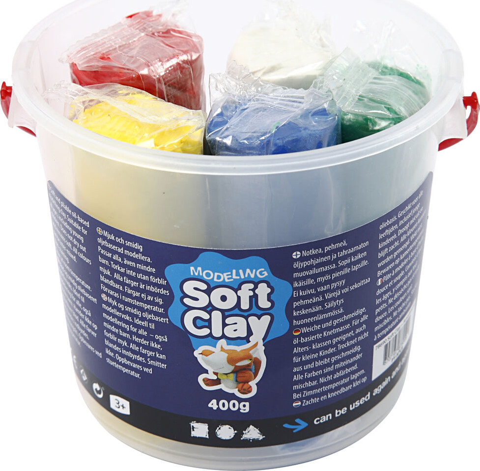 Soft Clay - Modellervoks I Spand - 5 Farver - 400 G