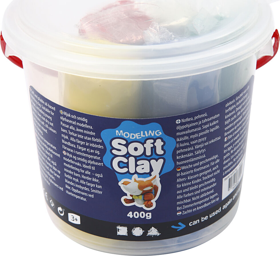 Soft Clay - Modellervoks I Spand - 5 Farver - 400 G
