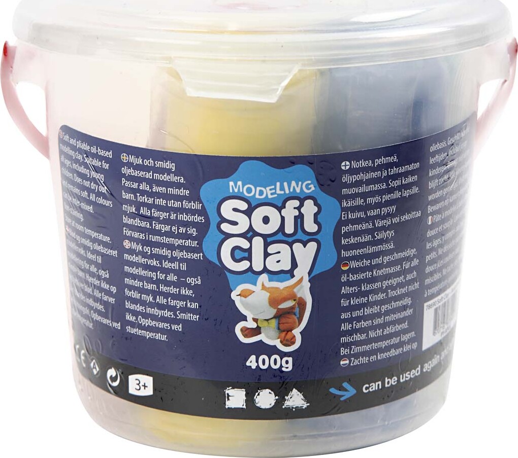 Soft Clay - Modellervoks I Spand - 5 Farver - 400 G